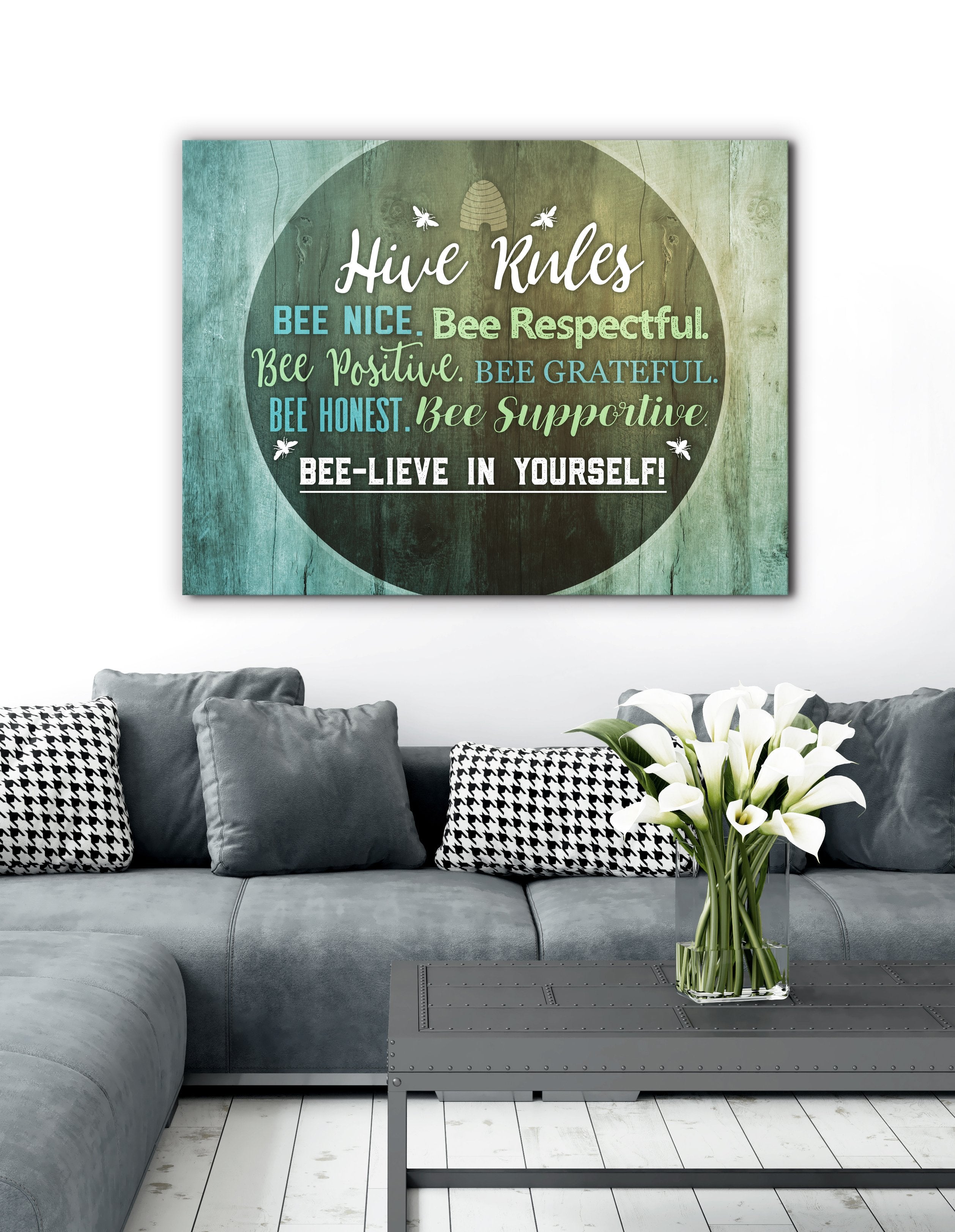 Exclusive Offer! Ready - To - Hang Home Wall Art: Hive Rules with Wood Frame