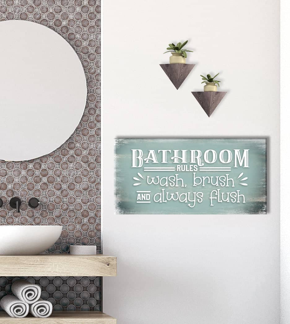 Ready-to-Hang Wood Frame Bathroom Wall Art: Bathroom Rules