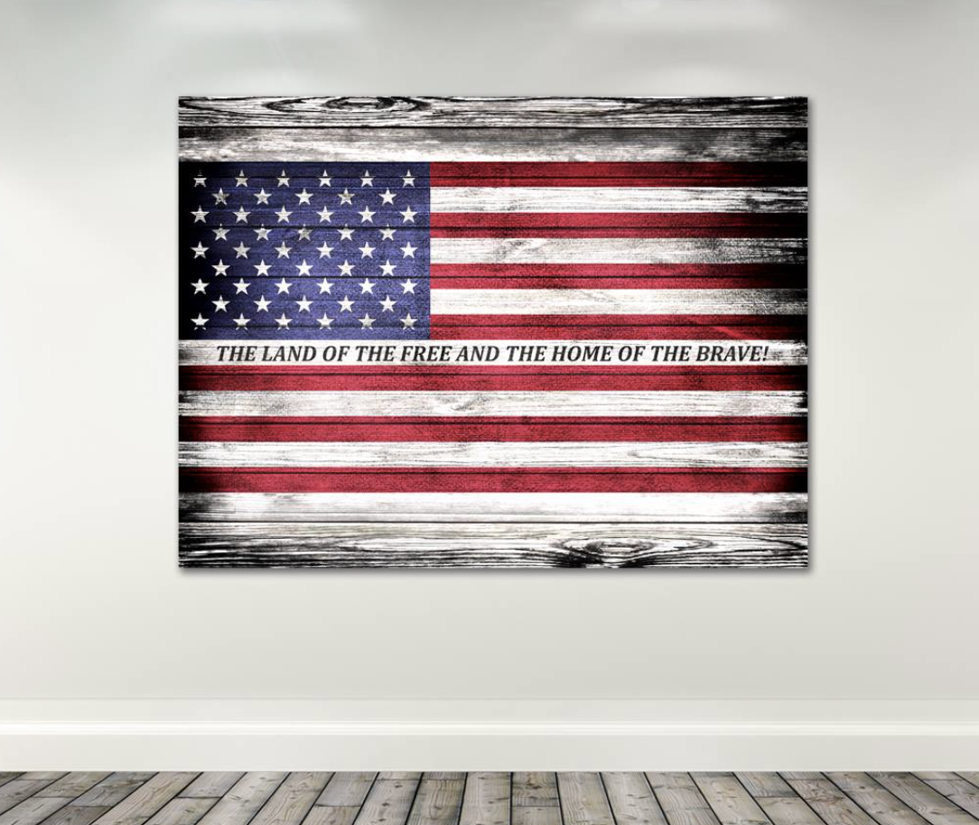 American Free Land Flag Canvas Wall Art (Wood Frame, Ready to Hang) - Buy 2 Save 20%