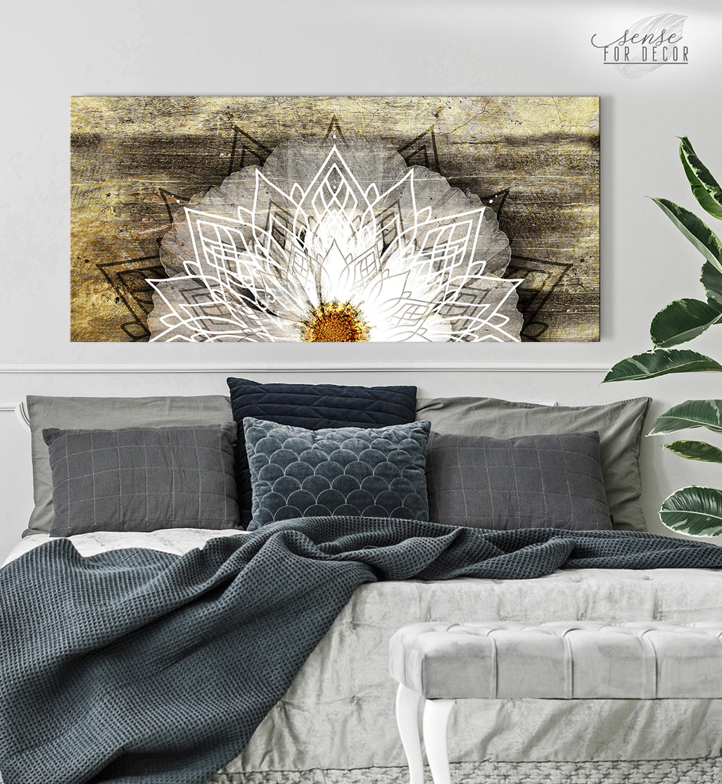 Boho White Flower Wall Art with Wood Frame, Ready to Hang - Buy 2 Save 20%