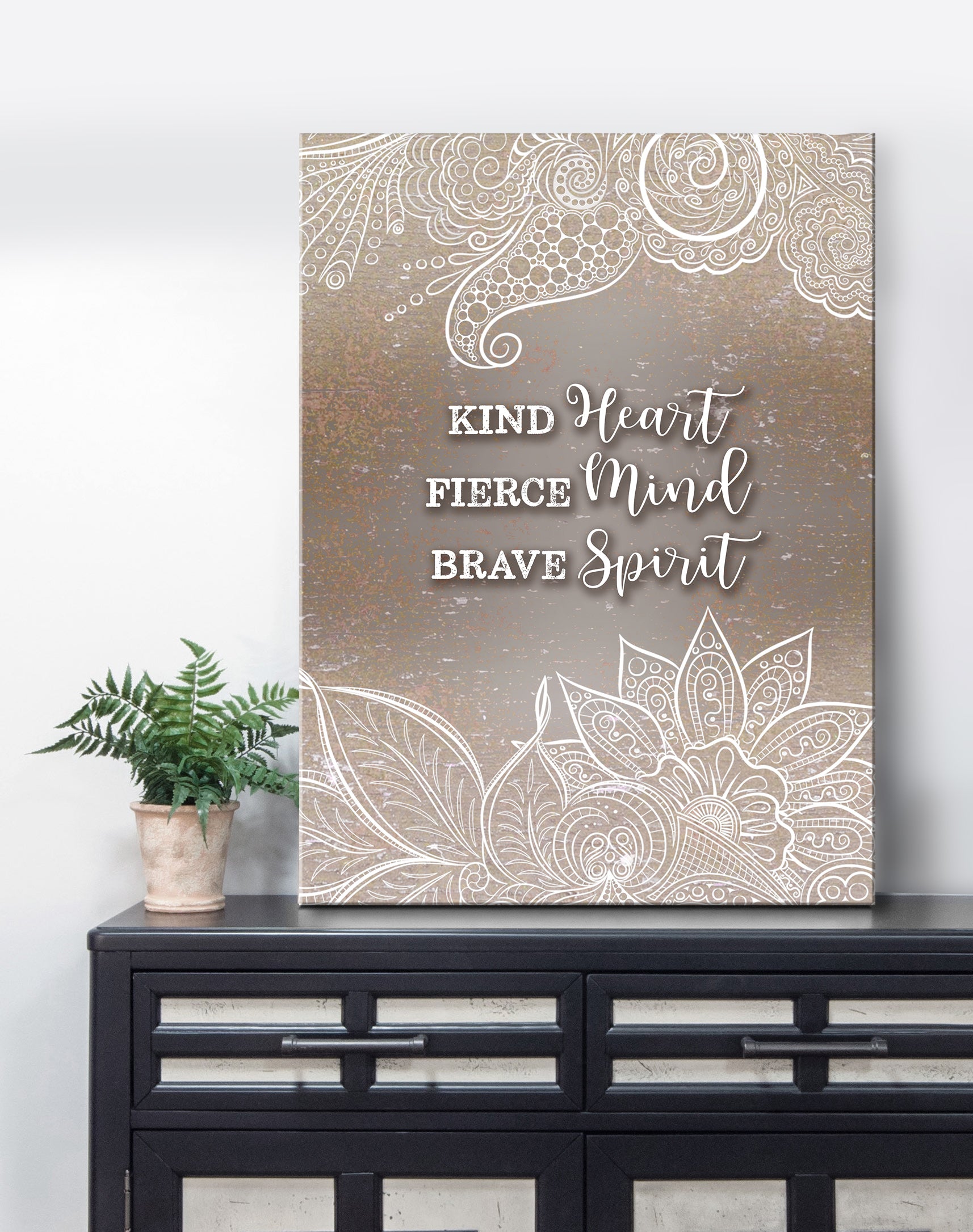 Limited Time Offer! Home Decor Wall Art - Kind Heart Fierce Mind Brave Spirit V2 with Wood Frame, Ready to Hang