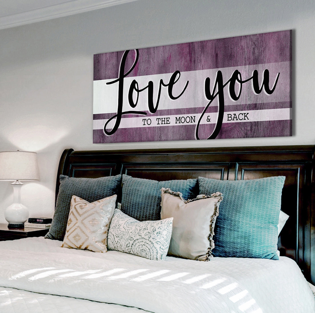 High - Quality Wood - Framed Couples Wall Art: I Love You To The Moon And Back V4 (Ready To Hang)