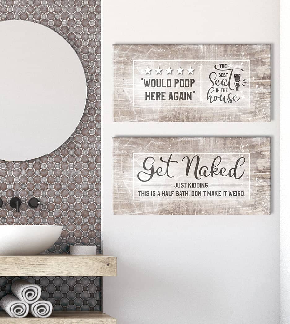 Hot Deal! 2-Piece Funny Half Bath Wall Art Set with Wood Frame, Ready to Hang