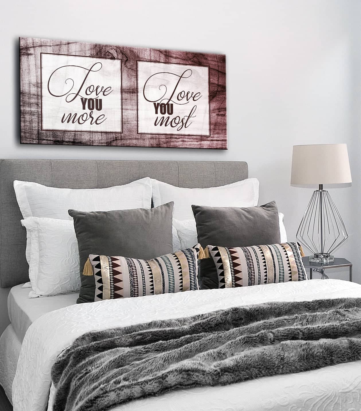 Hot! Bedroom Wall Art - 'Love You More Love You Most' with Wood Frame, Ready to Hang