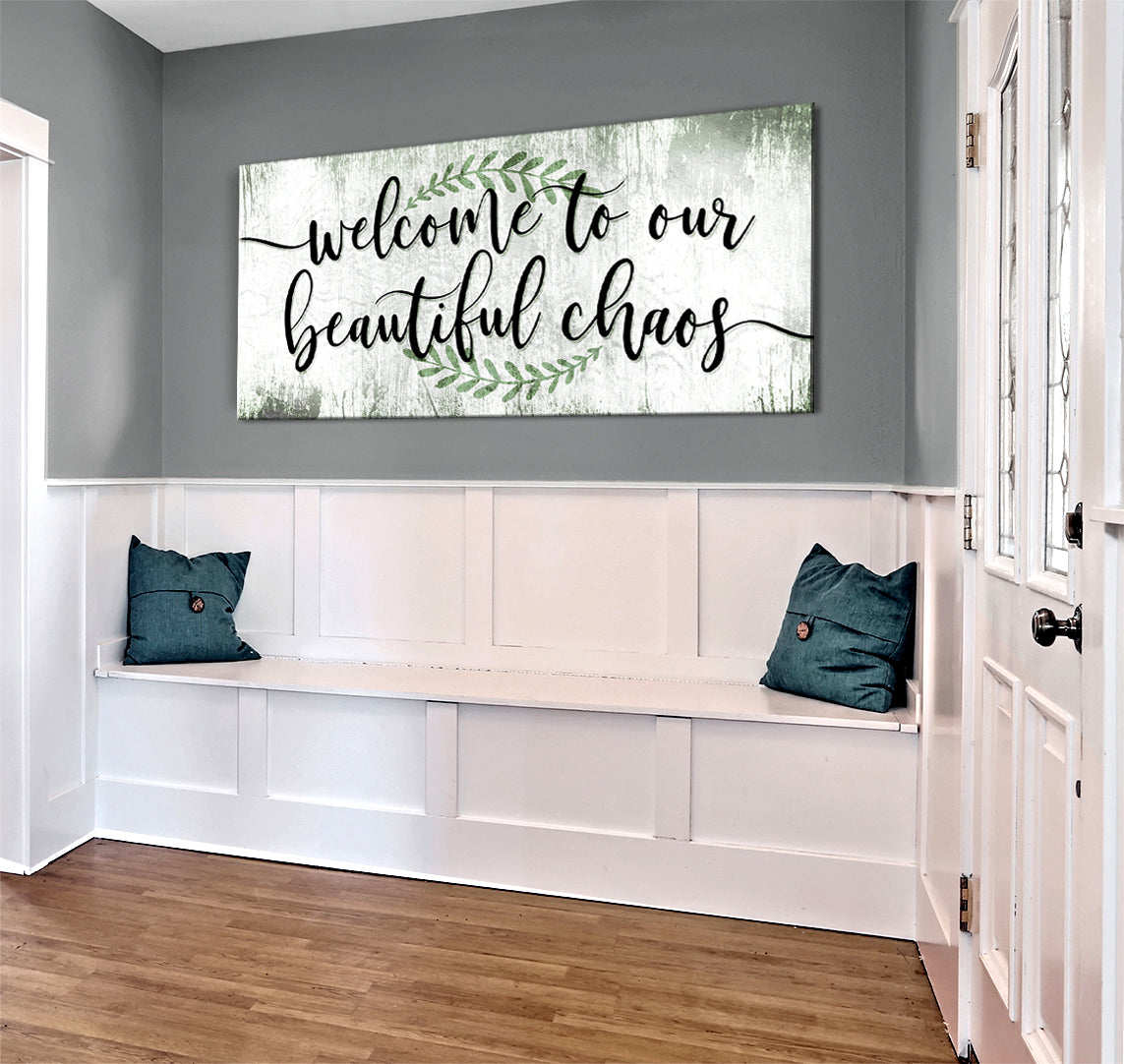 Hot Deal! Family Wall Art - 'Welcome to Our Beautiful Chaos V6' with Wood Frame, Ready to Hang