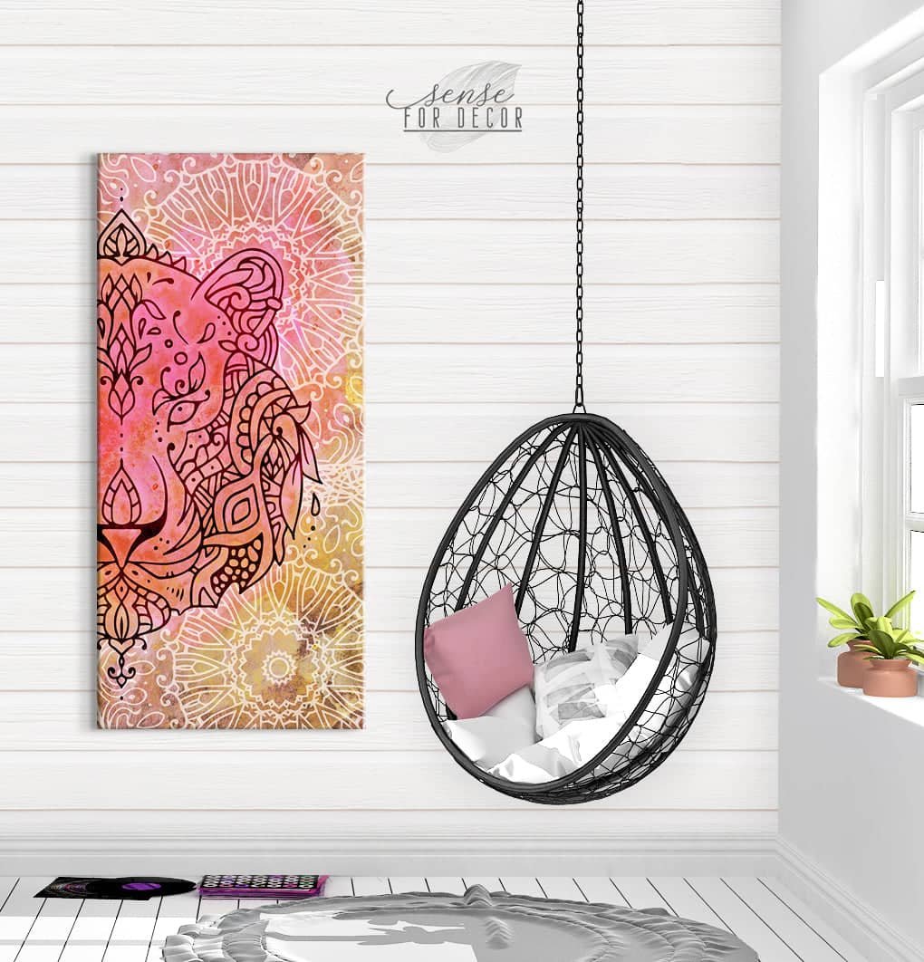 Hot! Tiger Boho Half Face Animal Wall Art - Wood Frame, Ready To Hang