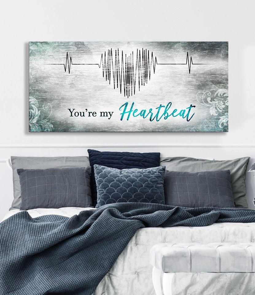 High - quality Couples Wall Art: 'You're My Heartbeat' with Wood Frame, Ready to Hang