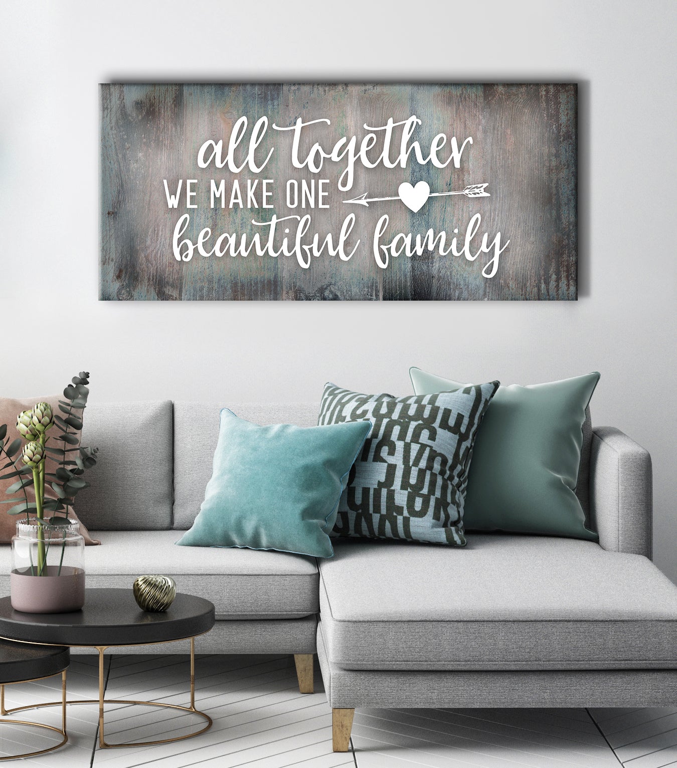 Family Wall Decor: Beautiful 'All Together We Make One' Wood Framed Wall Art - Ready To Hang!