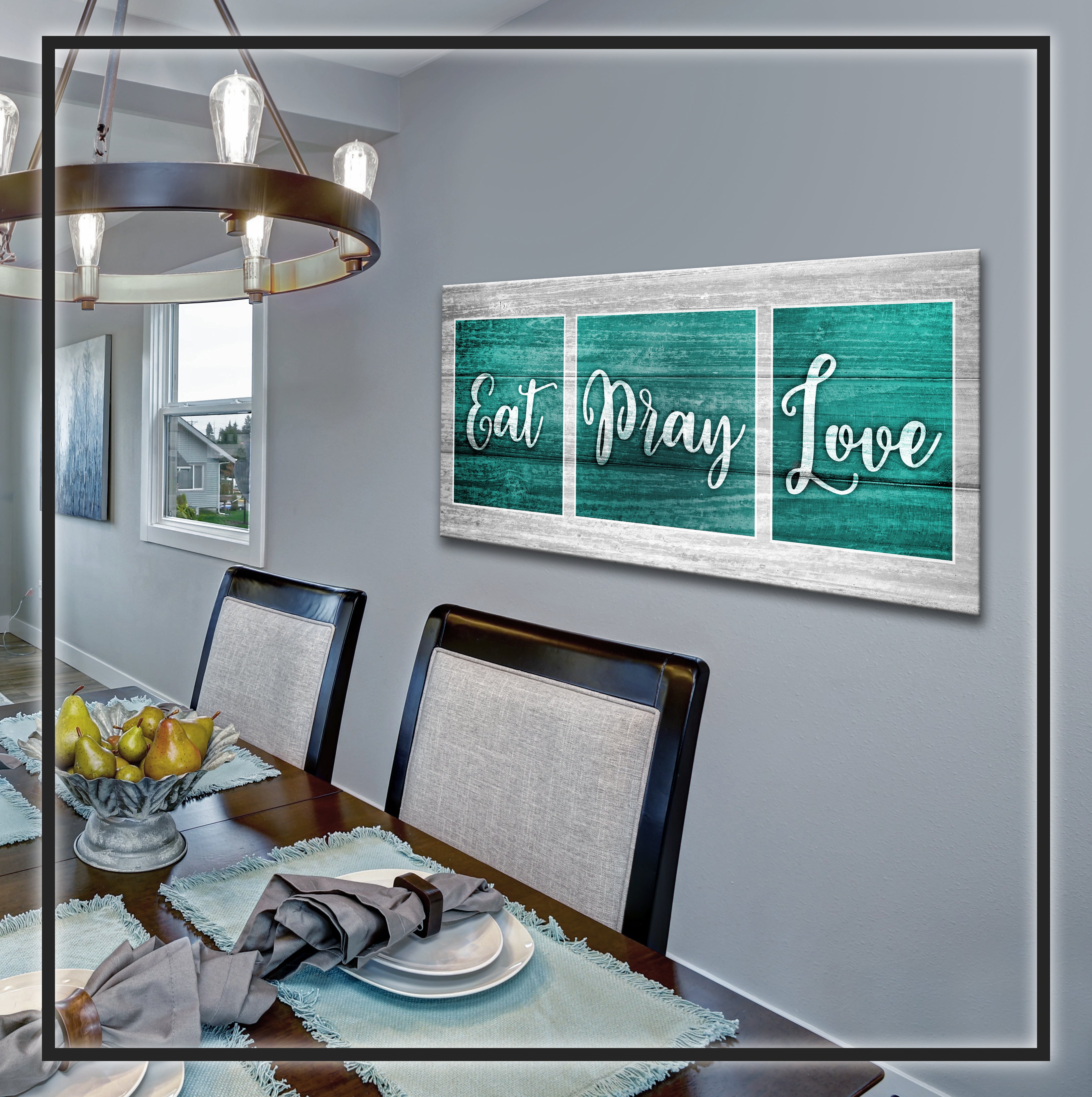 Hot Deal! Kitchen Wall Art - 'EAT PRAY LOVE' with Wood Frame, Ready to Hang