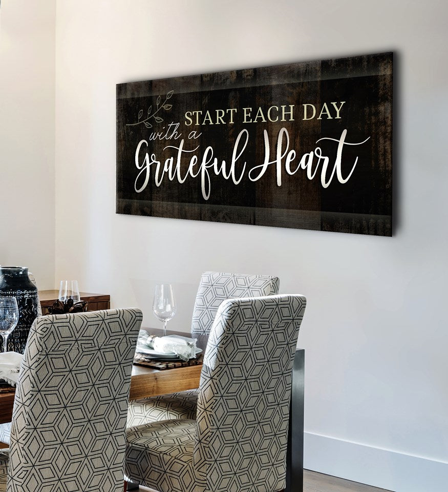 Ready-to-Hang Wood Frame Home Wall Art: Start Each Day with a Grateful Heart V4