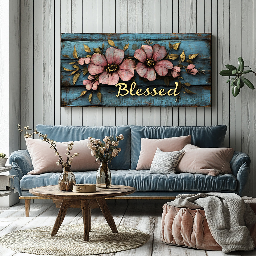 Rustic and Elegant Floral Blessed V3 Canvas Art