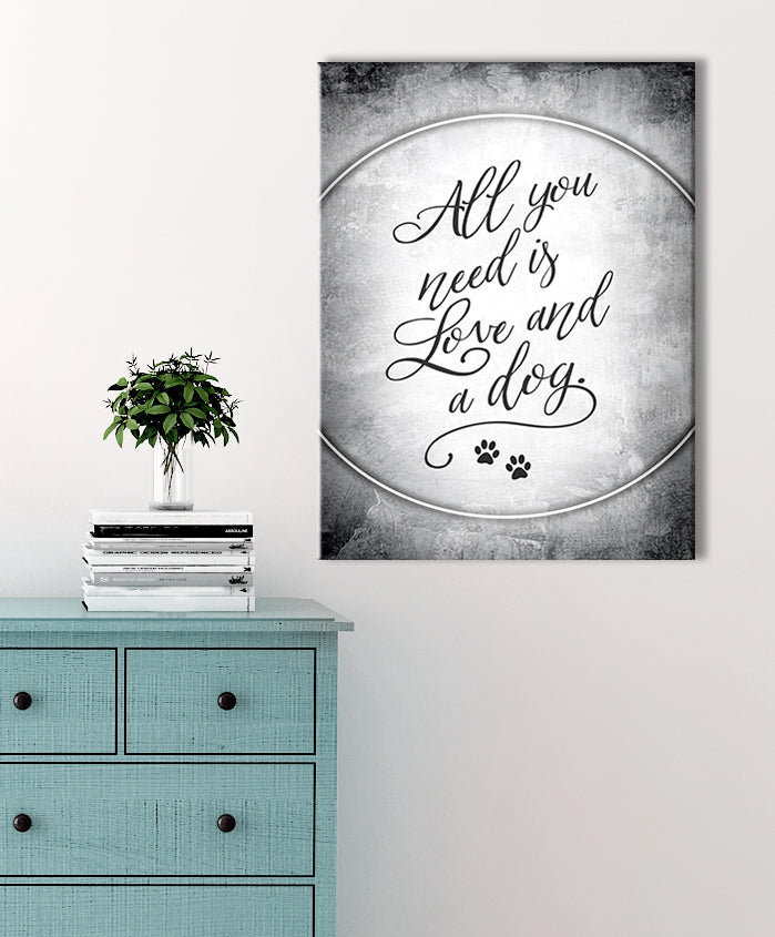 All You Need Is Love And A Dog V3 Pet Wall Art with Wood Frame, Ready to Hang