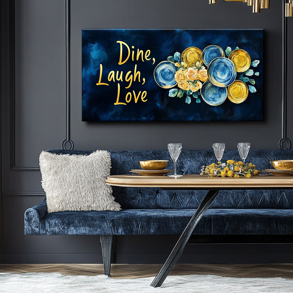 High - Quality Wood - Framed 'Dine Laugh Love' Canvas for Wall Decor