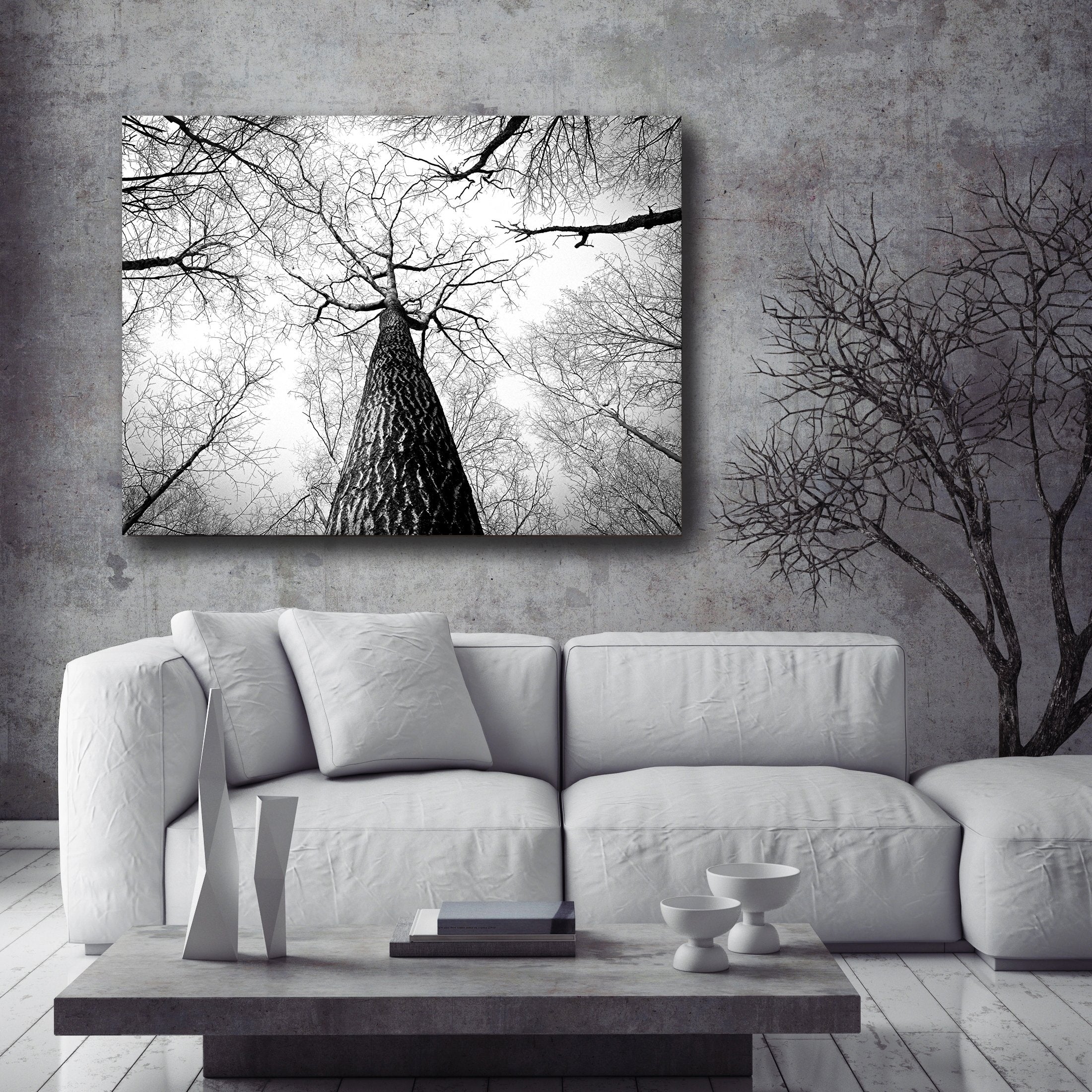 Hot Deal! Ready - to - Hang Black and White Wall Art of Tree Trunk in Wood Frame