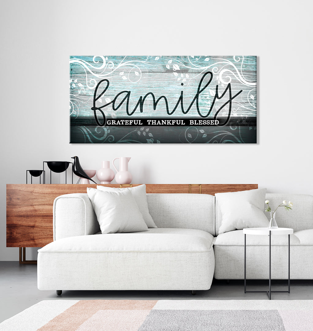 Hot Deal! Family Wall Art - Family Grateful Thankful Blessed V4 with Wood Frame for Easy Hanging