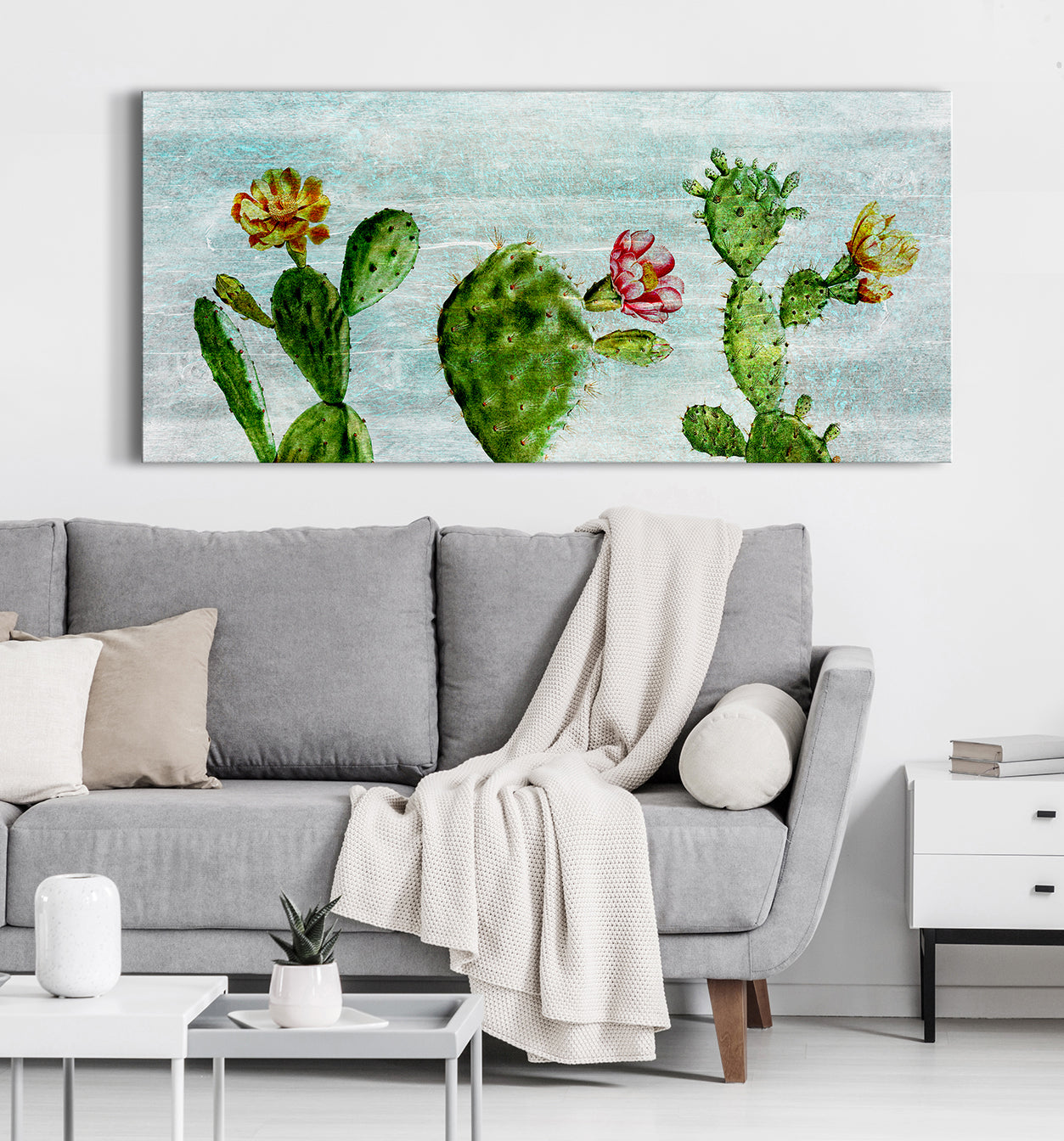 Limited Time Offer! Three Cactus Wall Art with Wood Frame, Ready to Hang