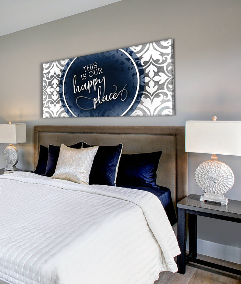 Hot Deal! 'This Is Our Happy Place V8' Home Wall Art with Wood Frame, Ready to Hang