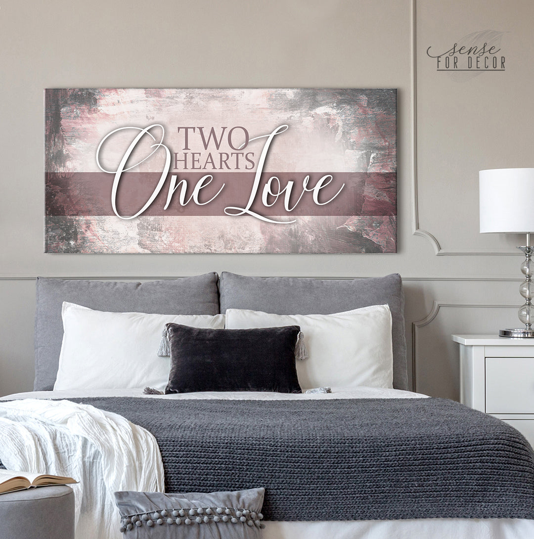 Exclusive Couples Wall Art - 'Two Hearts One Love' with Wood Frame, Ready to Hang! Buy 2, Save 20%