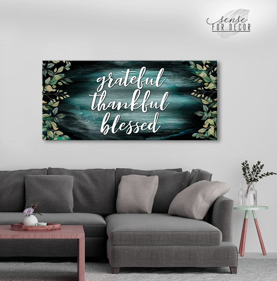 High - Quality Christian Wall Art: Grateful Thankful Blessed V15 with Wood Frame, Ready to Hang