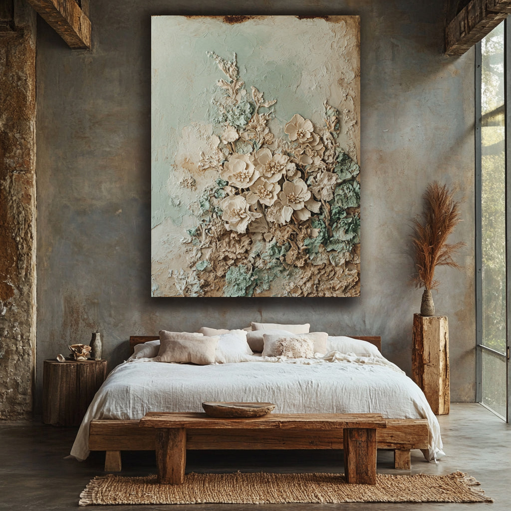 Earthy Elegance: Rustic Floral Wall Art with Organic Textures