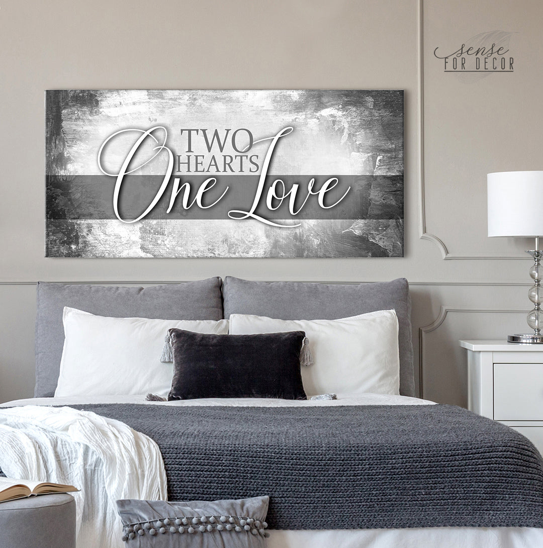 Exclusive Couples Wall Art - 'Two Hearts One Love' with Wood Frame, Ready to Hang! Buy 2, Save 20%