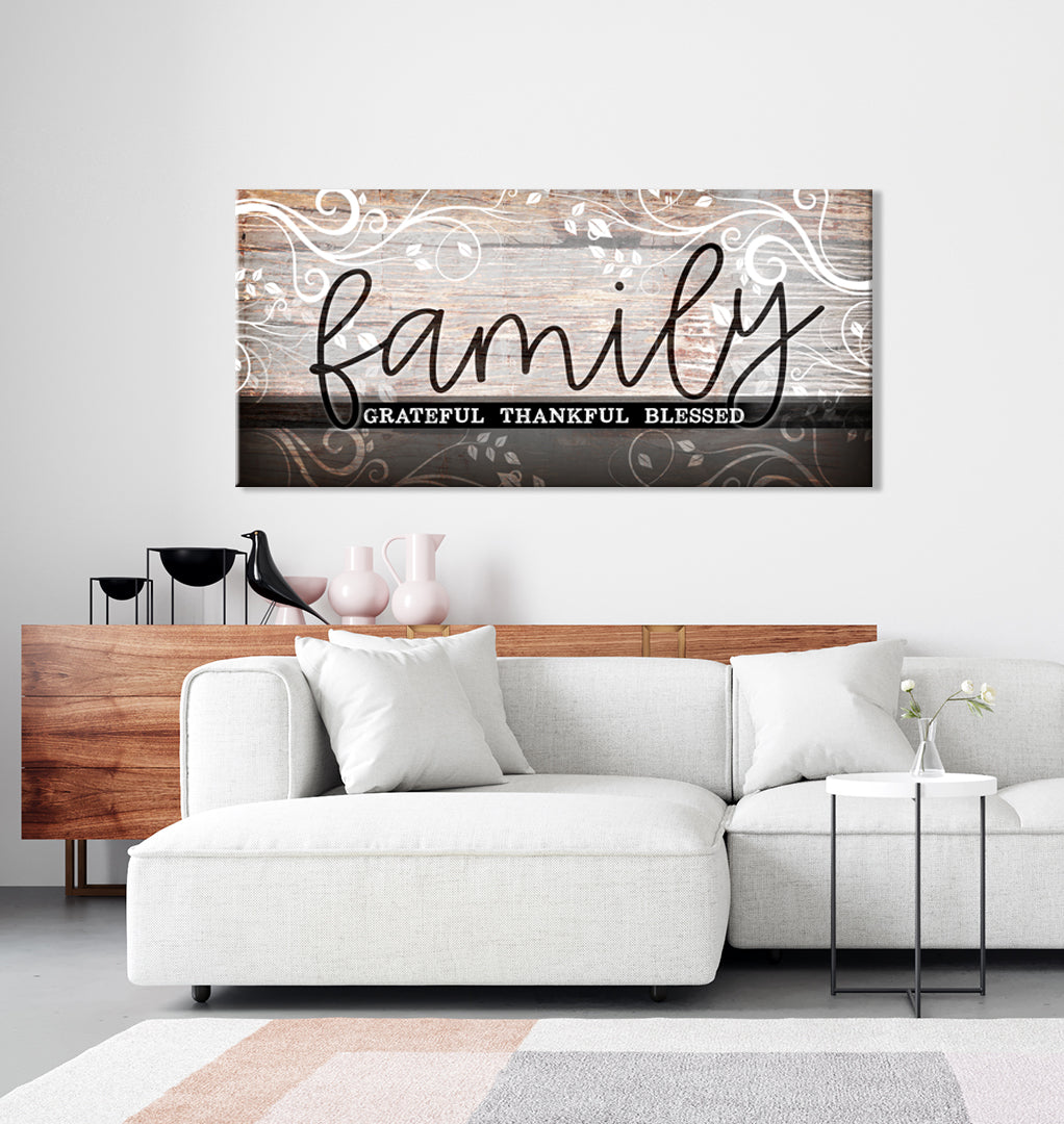 Hot Deal! Family Wall Art - Family Grateful Thankful Blessed V4 with Wood Frame for Easy Hanging