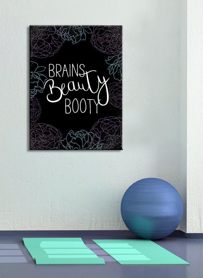 Limited-Time Offer! High-Quality Fitness Wall Art - Brains Beauty Booty with Wood Frame, Ready to Hang