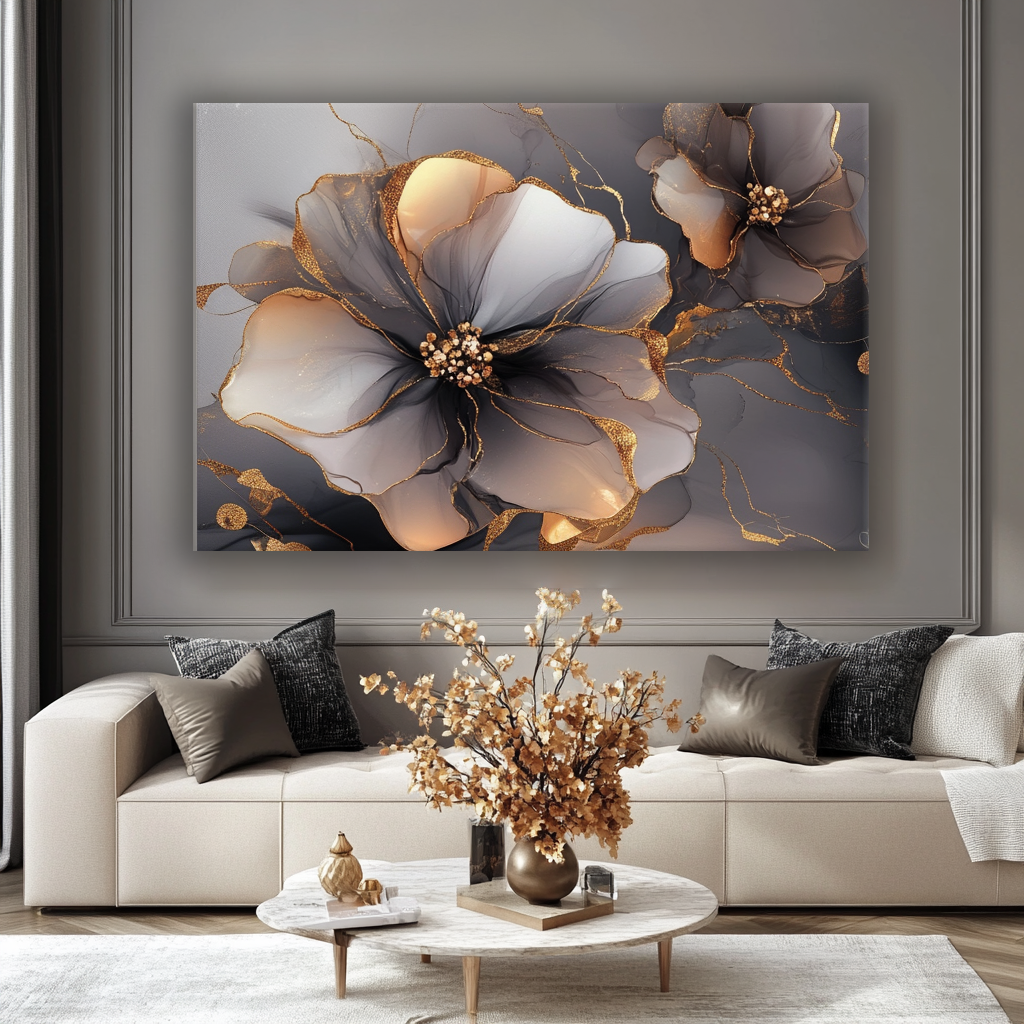 Exquisite Golden Blooms Wall Art (V7) for Natural Ambiance