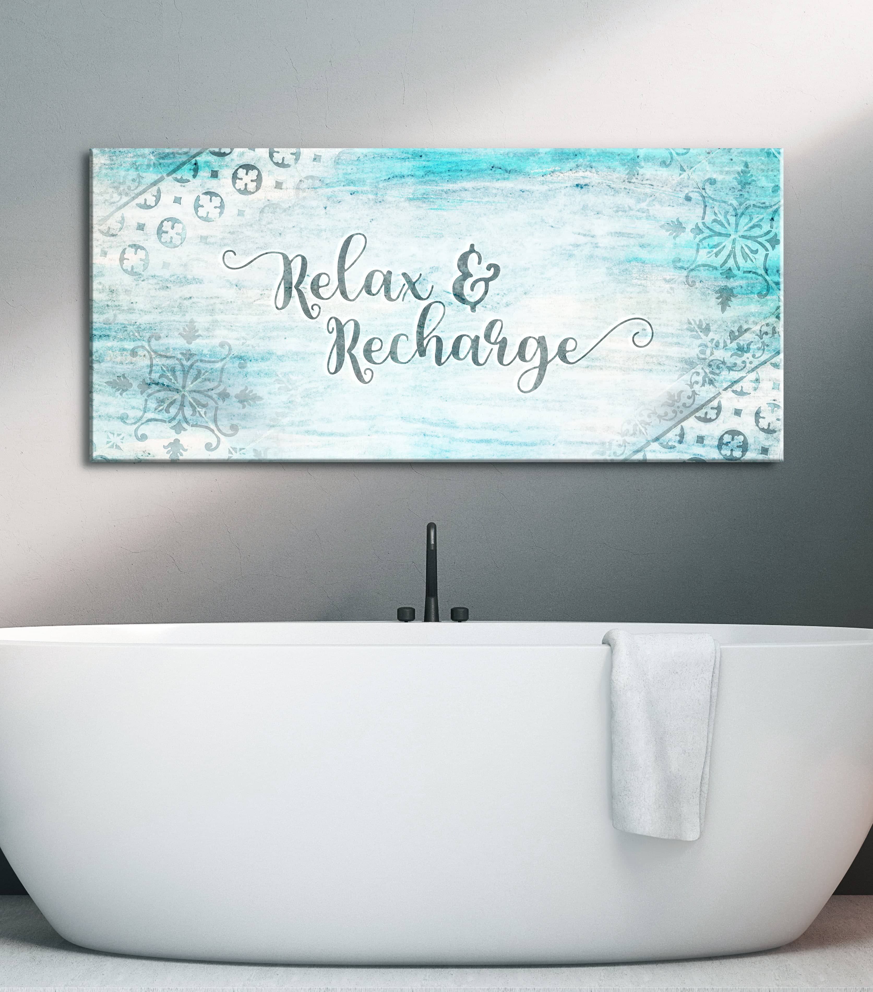 Exclusive Bathroom Wall Art - Relax & Recharge, Wood Frame Ready to Hang! Buy 2 Save 20%