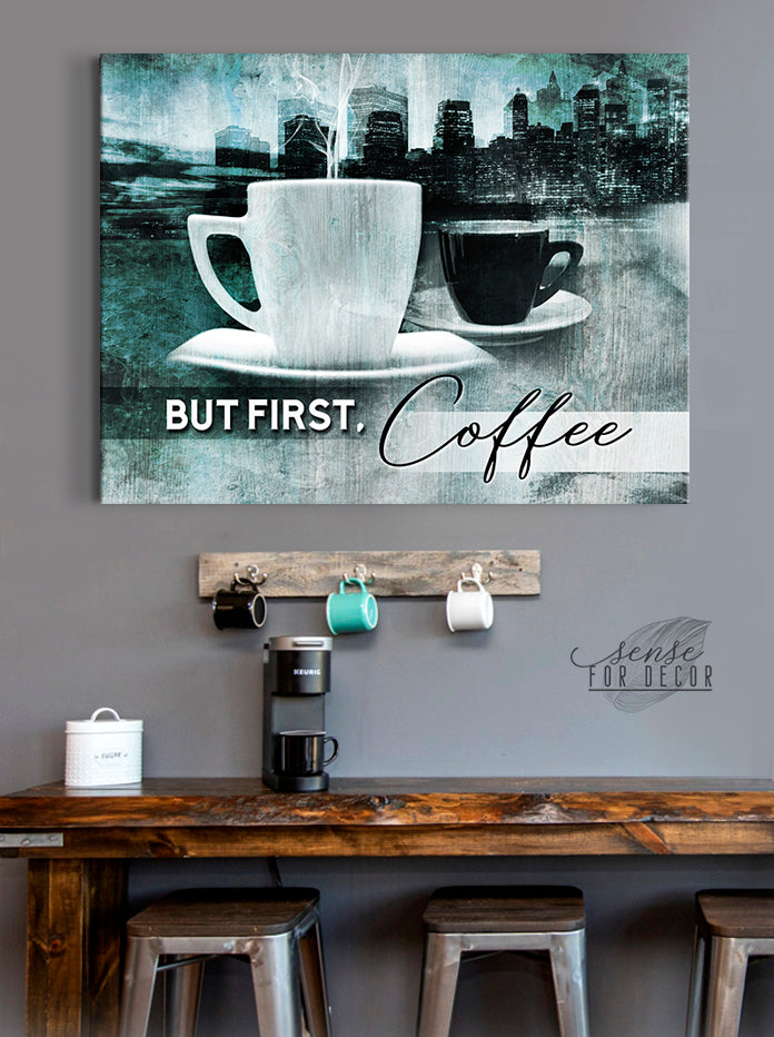 High - Quality Wood - Framed 'But First Coffee' Wall Art, Ready To Hang