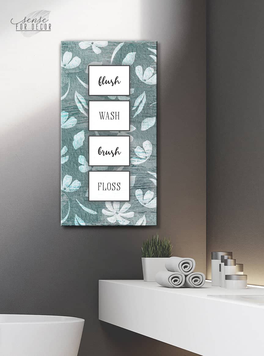 Ready-to-Hang Wood Frame Bathroom Wall Art: Flush Brush Wash Floss - Buy 2, Save 20%