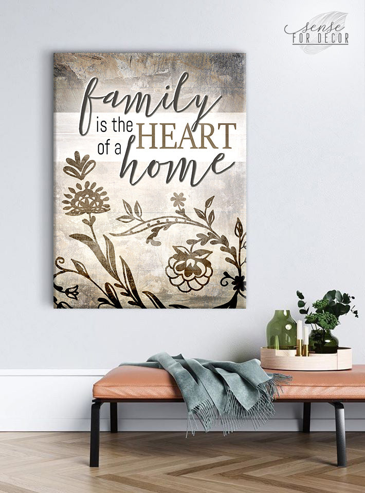 High - Quality Wood - Framed Family Wall Art: Family at the Heart of Home V2 (Ready To Hang)
