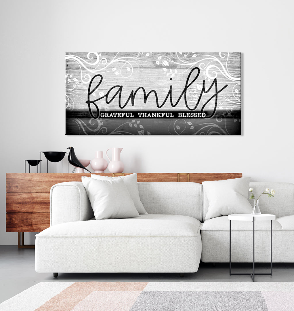 Hot Deal! Family Wall Art - Family Grateful Thankful Blessed V4 with Wood Frame for Easy Hanging
