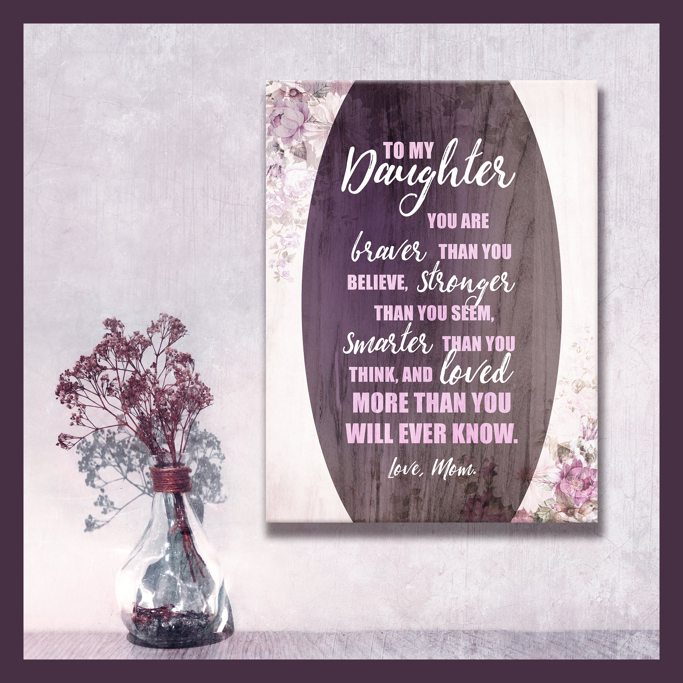 Mom Wall Art for Daughter: Love Mom, Wood Frame Ready to Hang! 20% Off on 2+