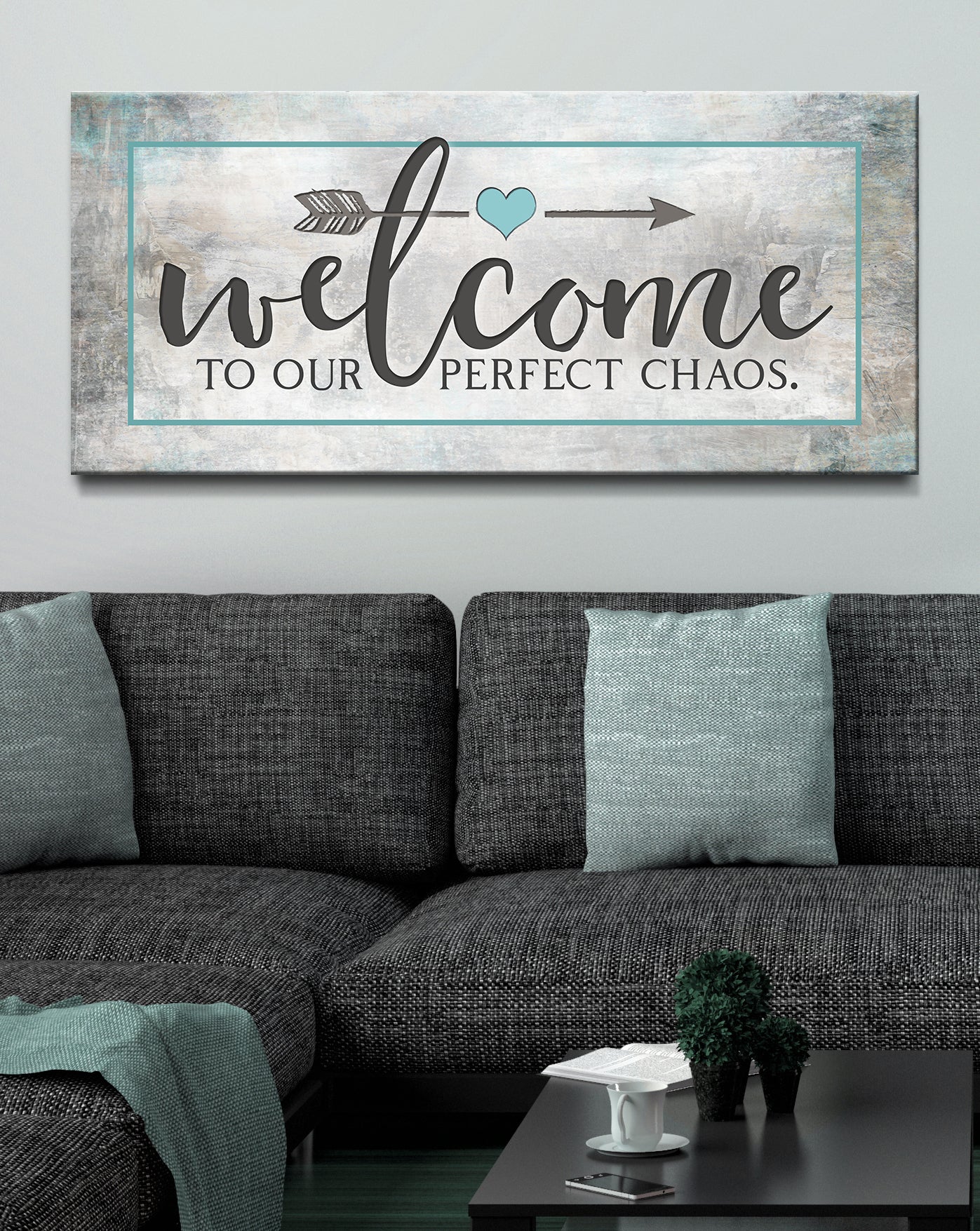 Exclusive Offer! Home Wall Art - 'Welcome To Our Perfect Chaos' with Wood Frame, Ready To Hang