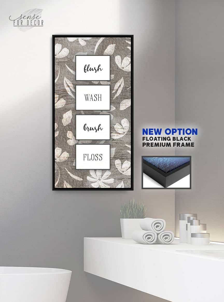 Ready-to-Hang Wood Frame Bathroom Wall Art: Flush Brush Wash Floss - Buy 2, Save 20%