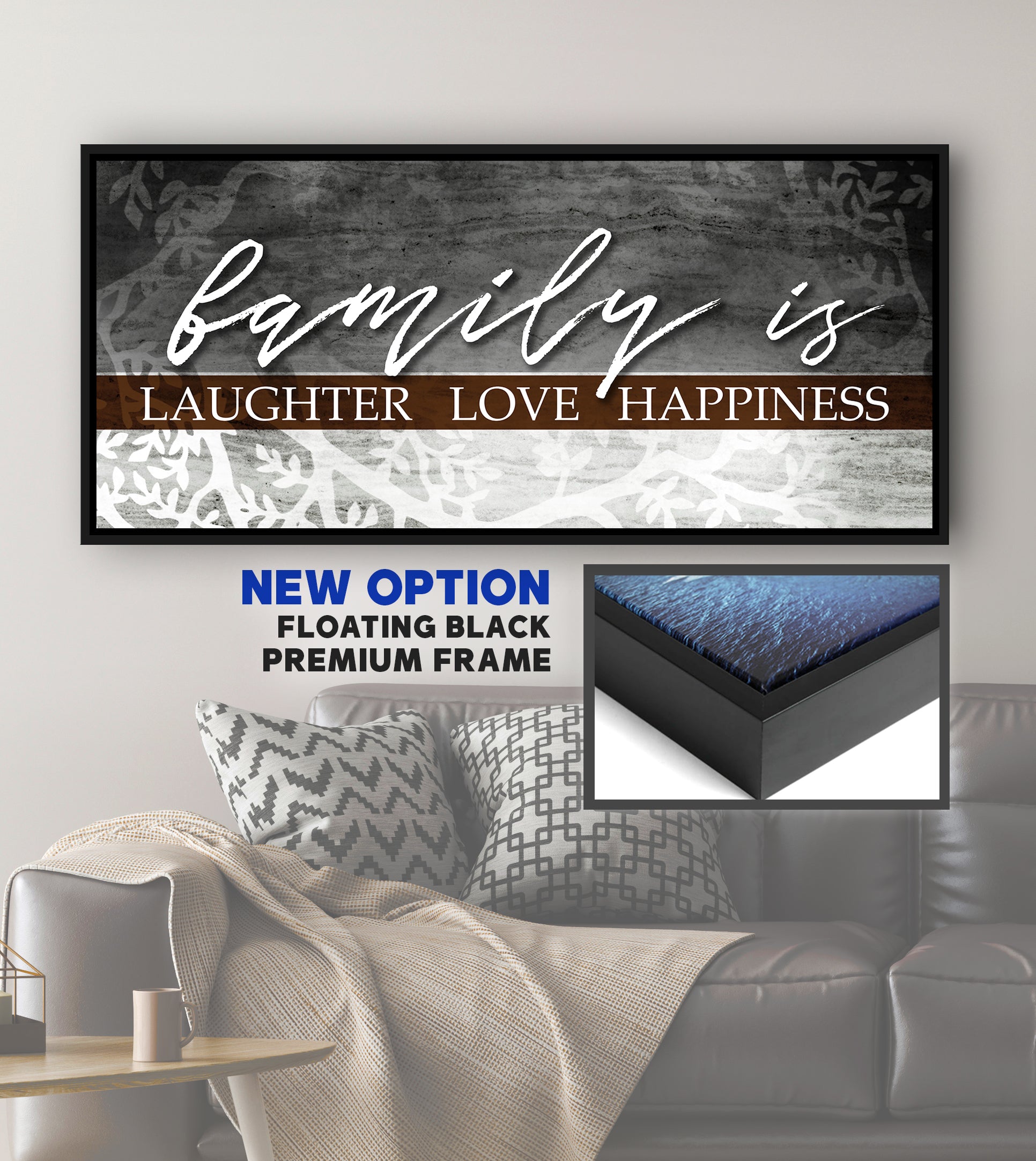 Family Wall Art: Laughter, Love, Happiness (Wood Frame, Ready to Hang) - 20% Off on 2+