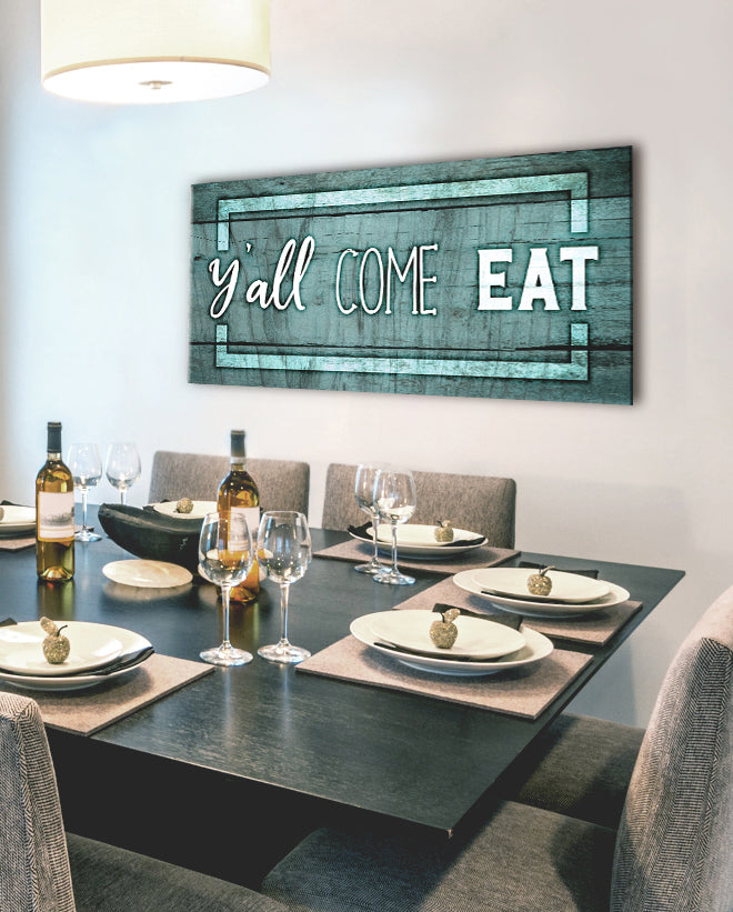 Hot Deal! Kitchen Wall Art - 'Y'all Come Eat' in Wood Frame, Ready to Hang
