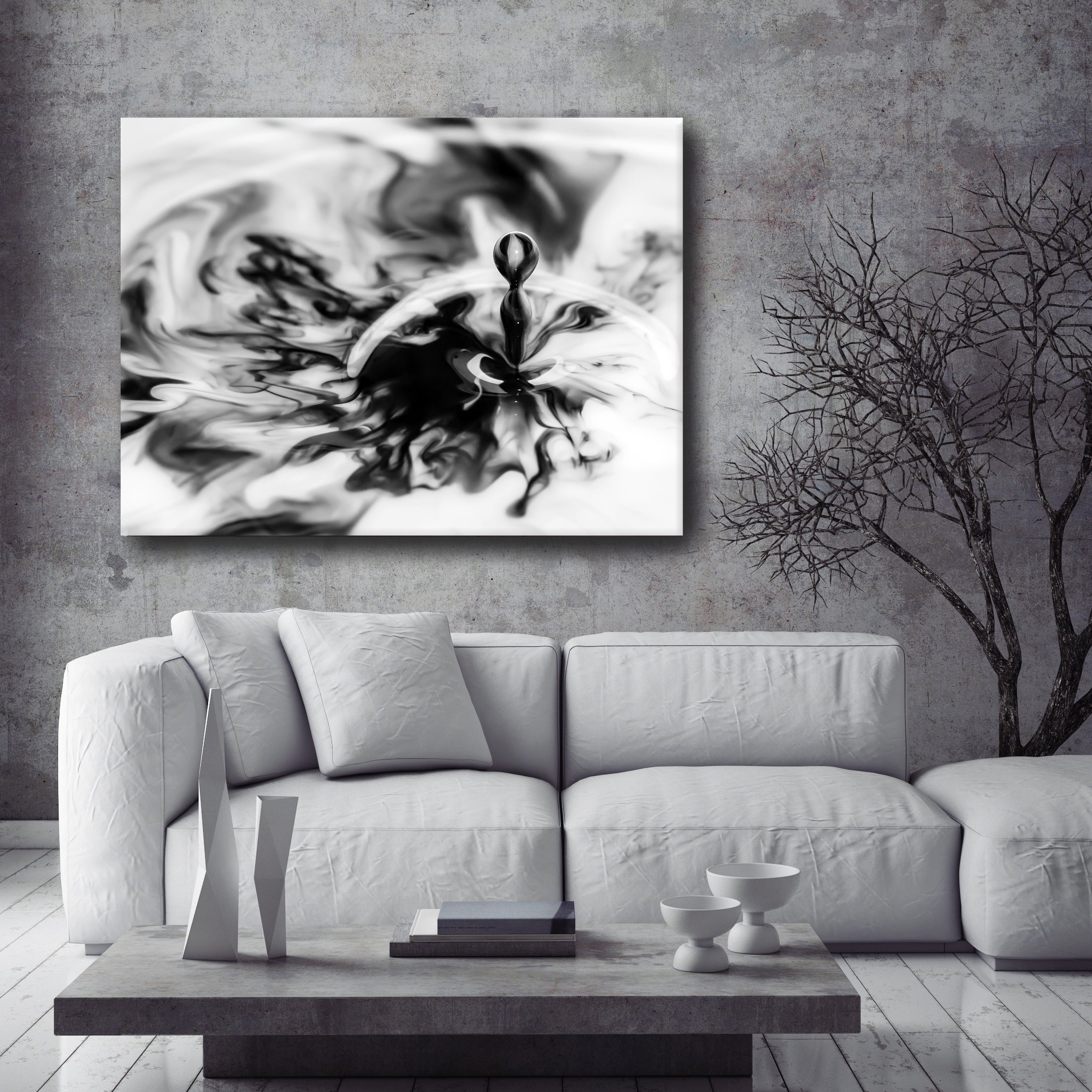 Black & White Paint Splash Wall Art - Wood Frame, Ready to Hang! Buy 2, Save 20%