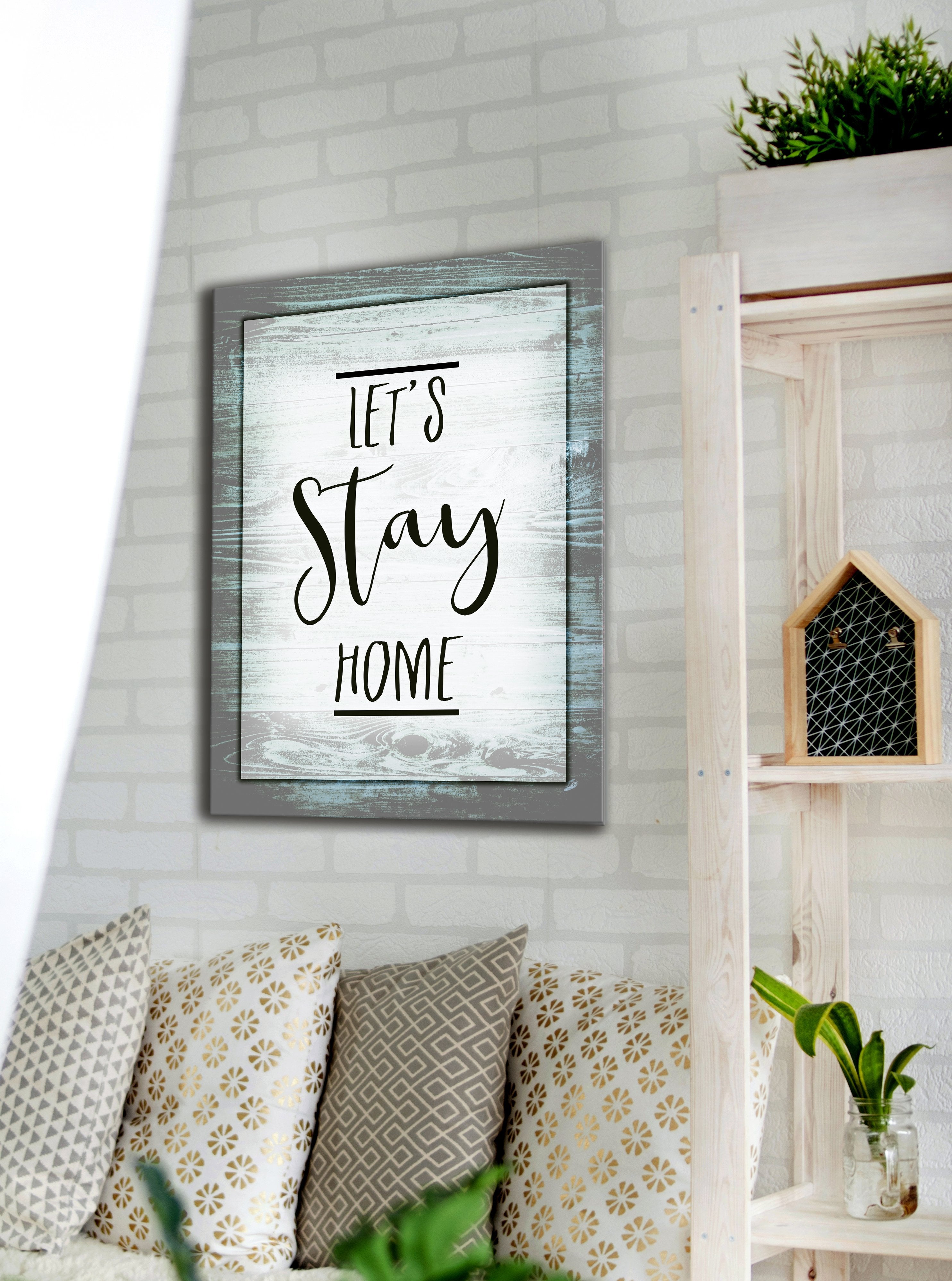 Exclusive Offer! High - Quality Wood - Framed 'Let's Stay Home' Home Wall Art Ready to Hang