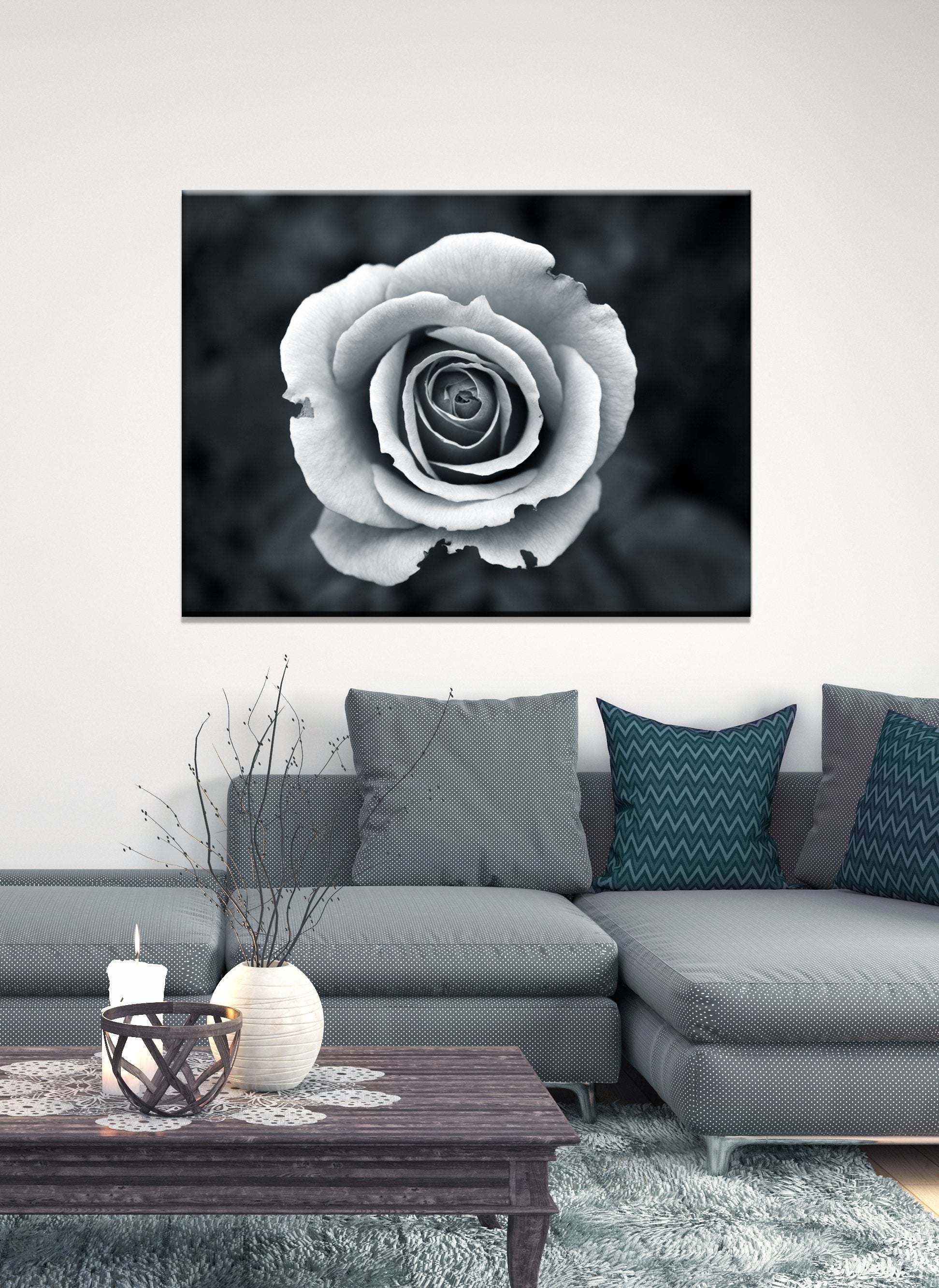 Exclusive Black & White Wall Art: Black/White Rose on Wood Frame, Ready to Hang - Buy 2 Save 20%
