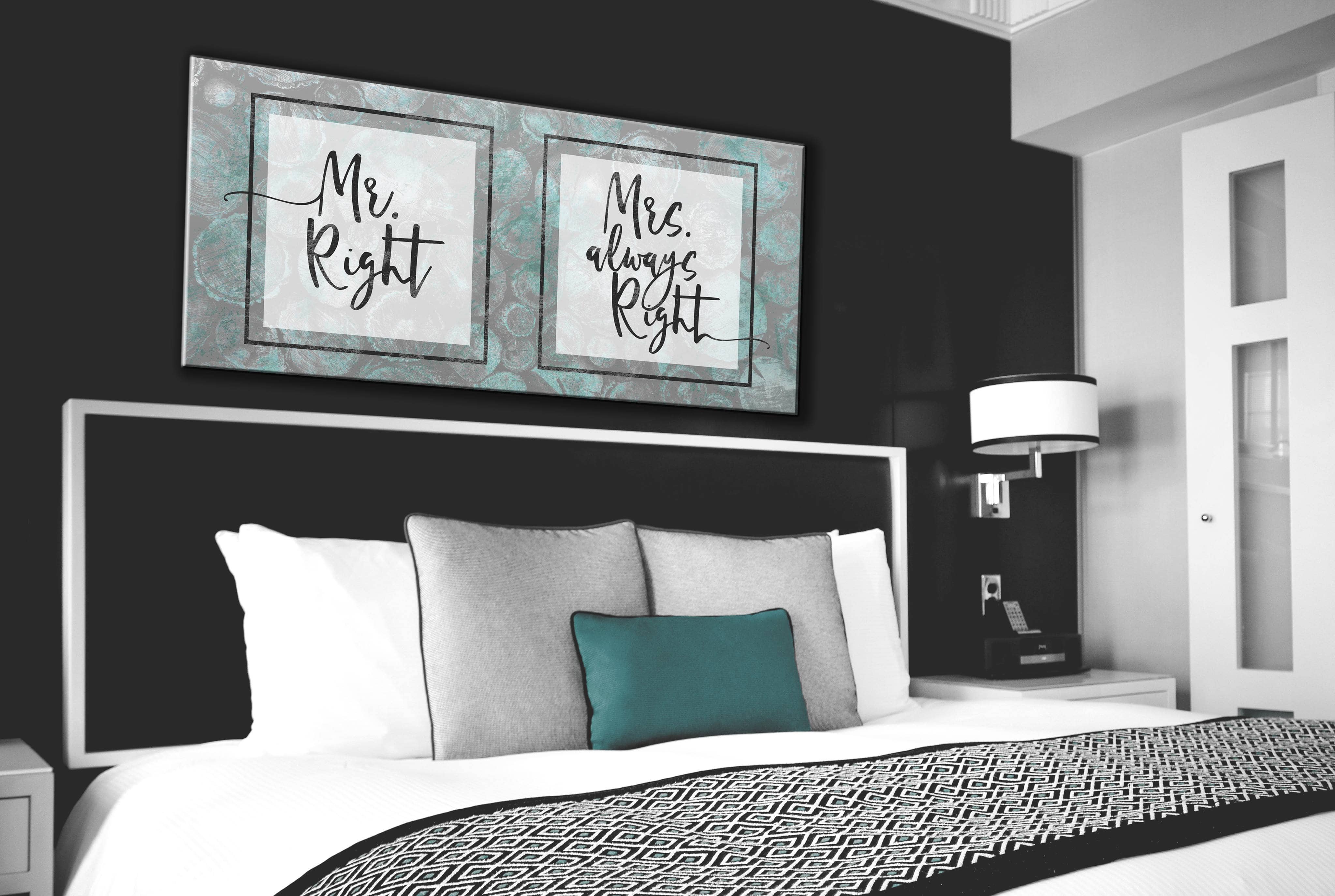 Bedroom Wall Decor: 'Mrs Right & Mrs Always Right' Wall Art in 2 Sizes, Wood Frame for Easy Hanging