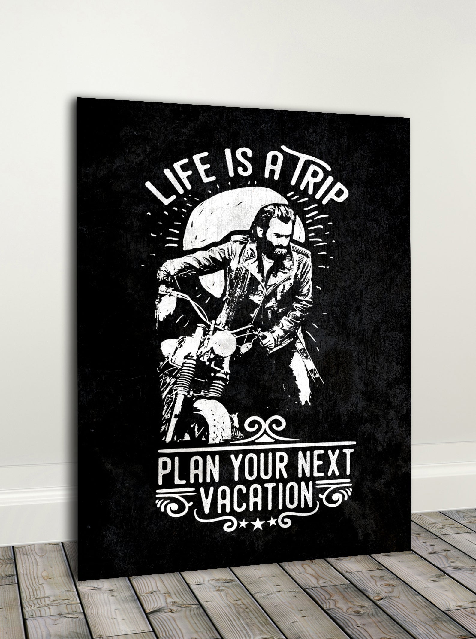High - Quality Wood - Framed Biker Wall Art: Life's A Journey, Ready To Hang