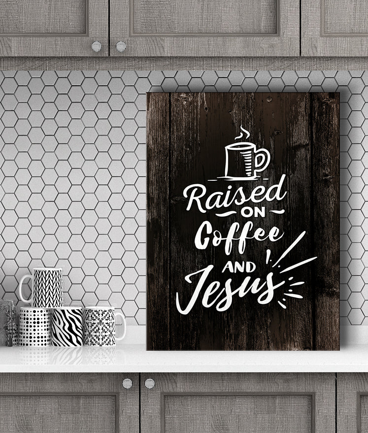 High - Quality Raised On Coffee And Jesus Christian Wall Art with Wood Frame, Ready to Hang