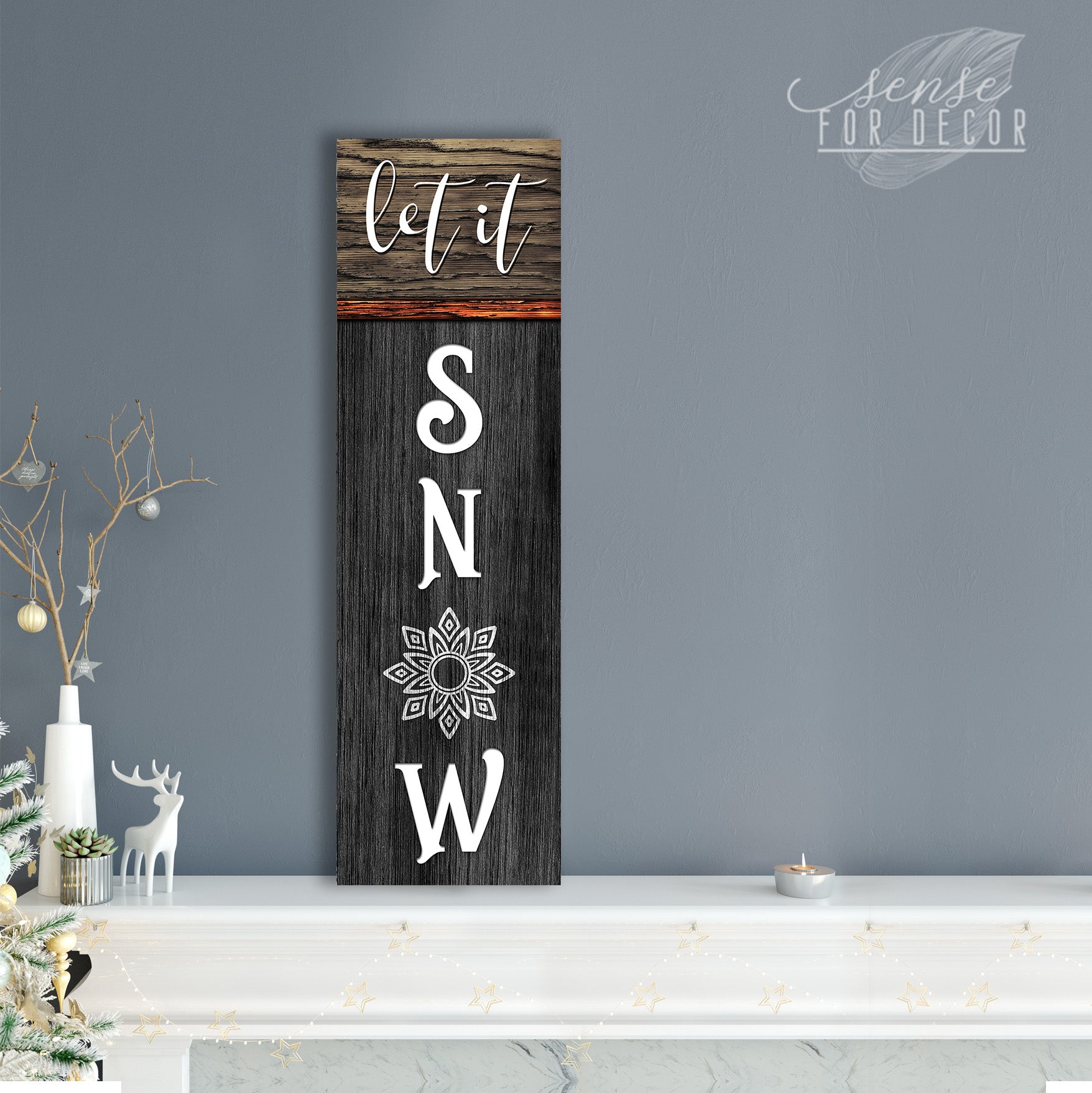 Festive Holiday Wall Art: Let It Snow V4 with Wood Frame, Ready to Hang