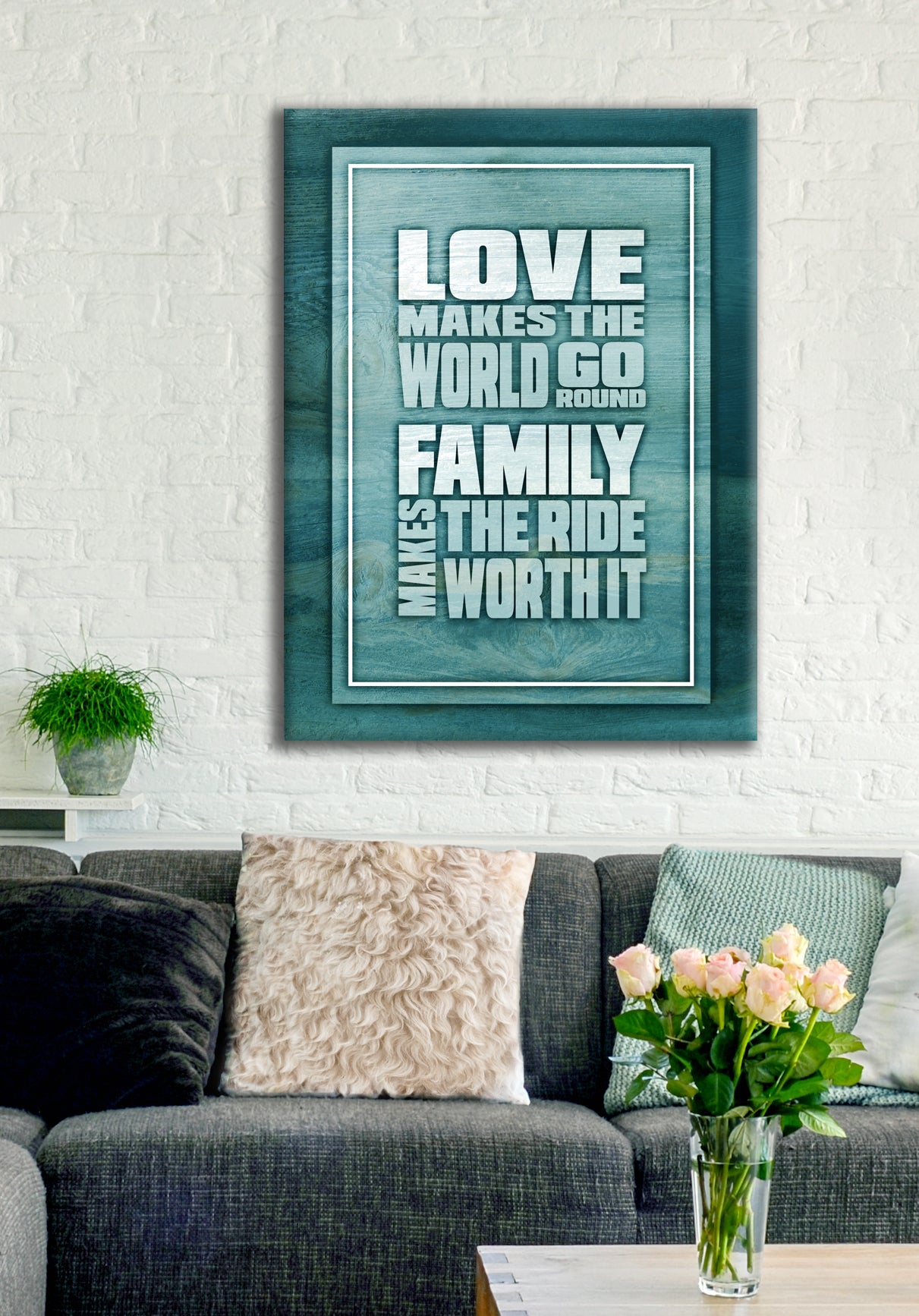 High - Quality Wood - Framed Couples Wall Art: Love Spins the World (Ready to Hang)