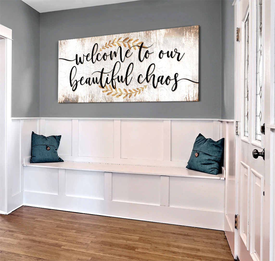 Hot Deal! Family Wall Art - 'Welcome to Our Beautiful Chaos V6' with Wood Frame, Ready to Hang