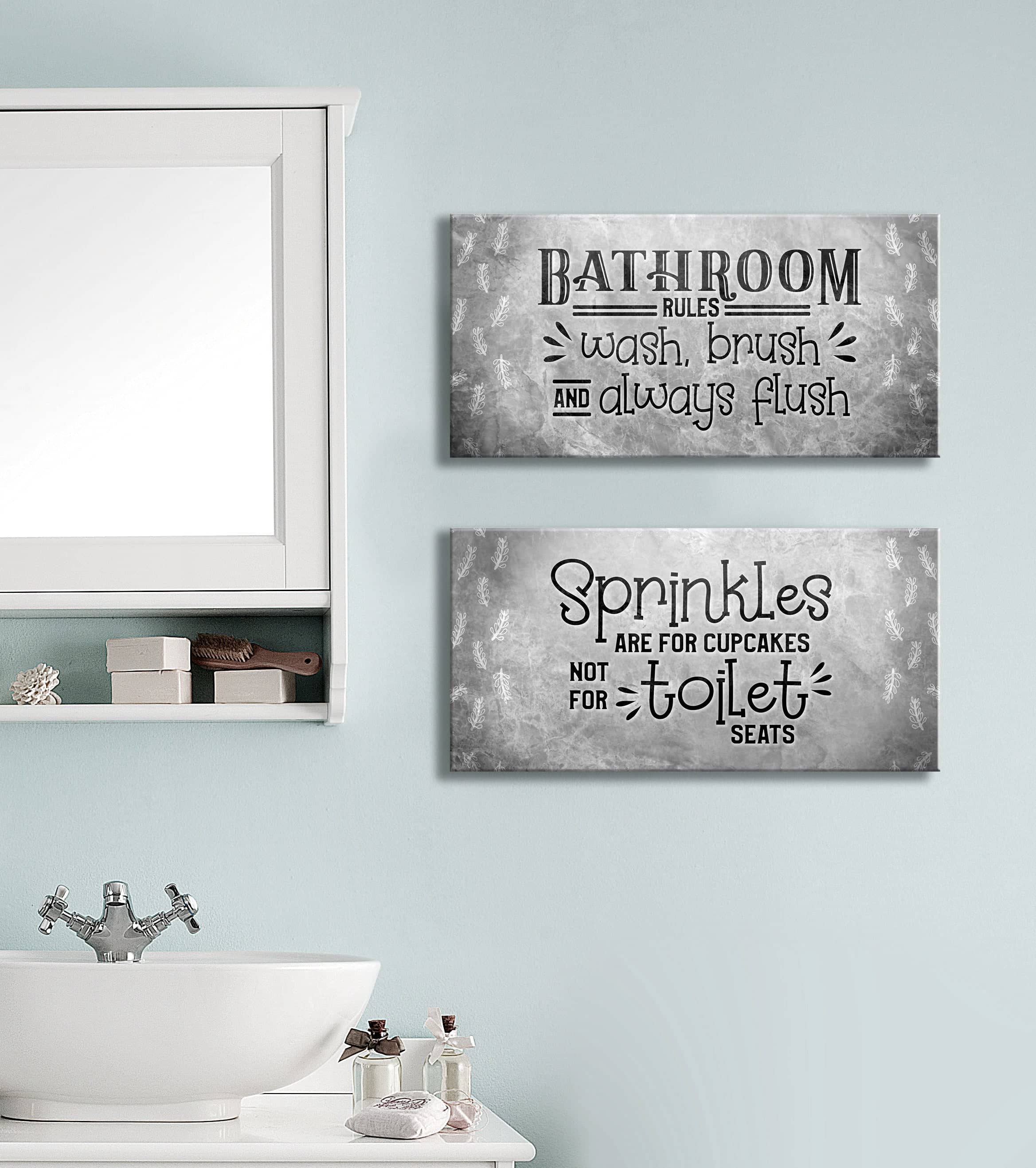 Hot Deal! Set of 2 Bathroom Wall Art with Wood Frames, Ready To Hang Bathroom Rules Sprinkles