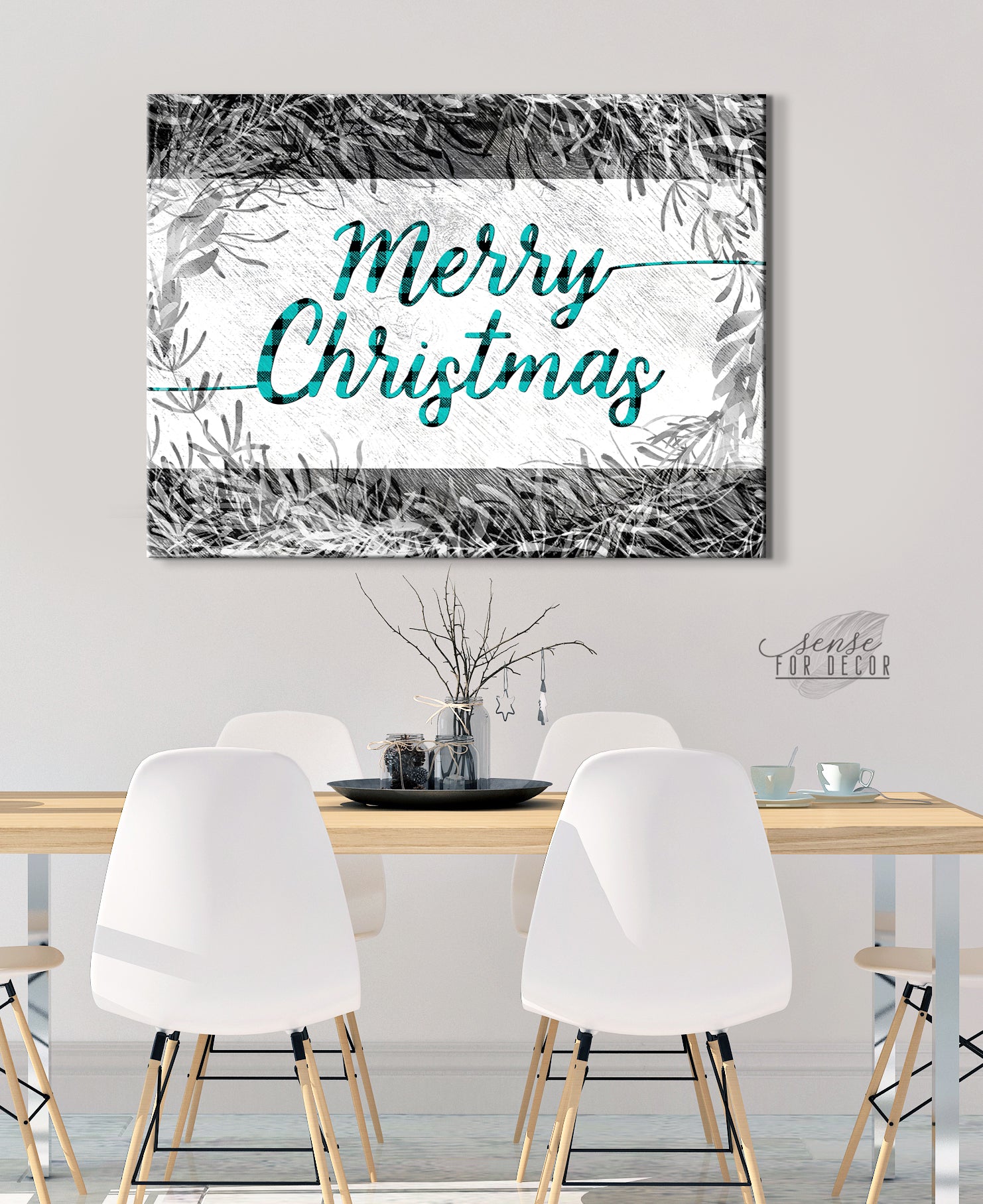 Hot! Merry Christmas Plaid Wall Art with Wood Frame, Ready to Hang
