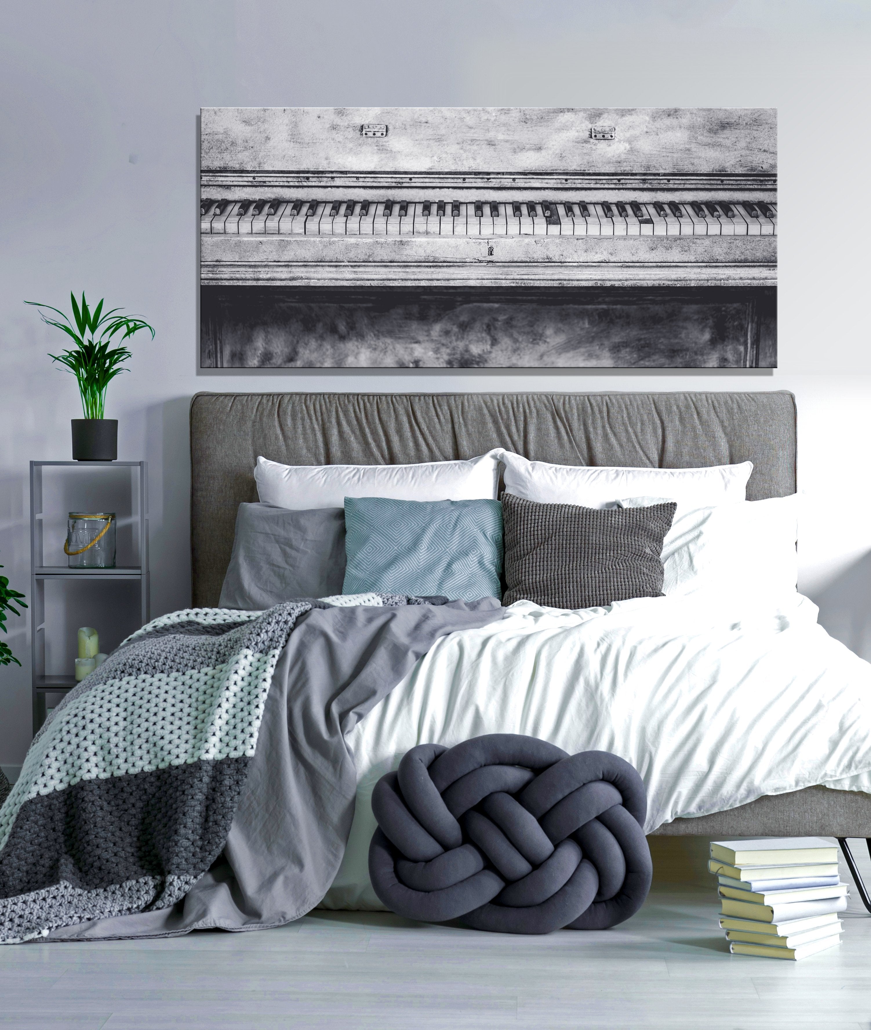 Hot Deal! Black & White Rustic Piano Wall Art with Wood Frame, Ready to Hang